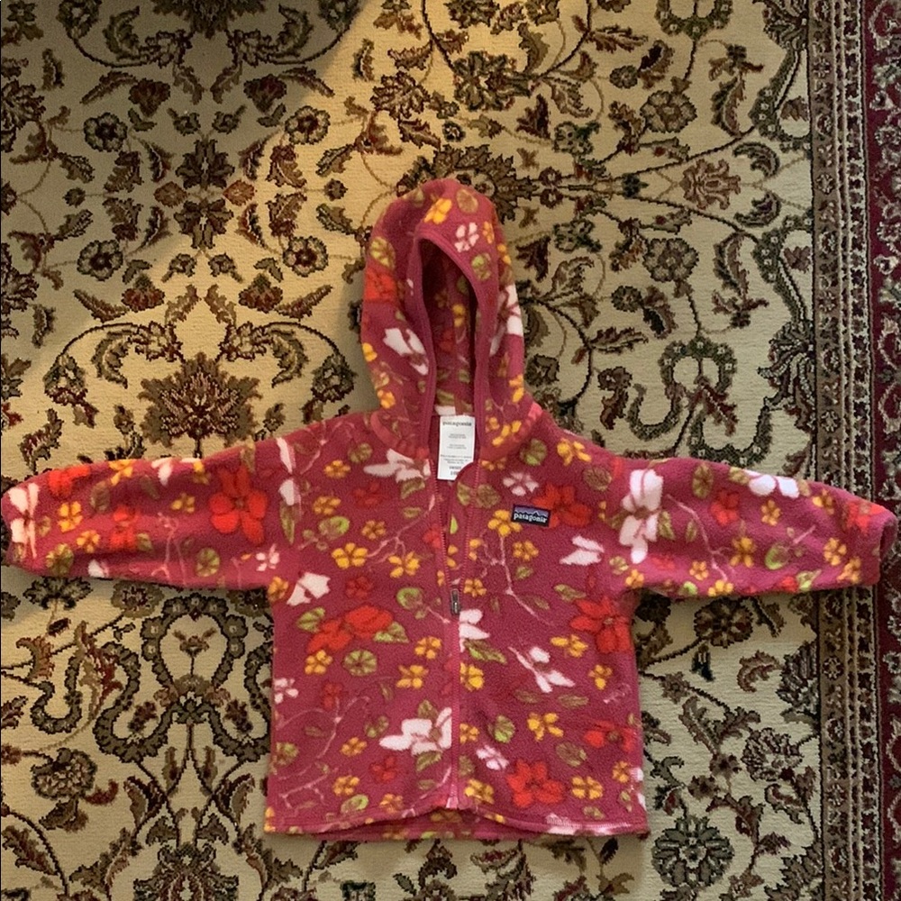 Patagonia Pink and Red Hooded Jacket with Floral Pattern
